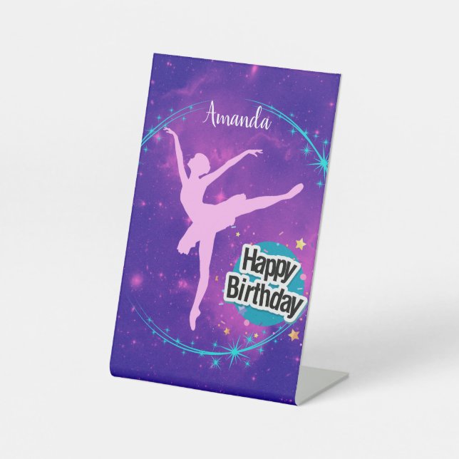 Expositor En L Feliz cumpleaños Ballerina Galaxy personalizado (Anverso)