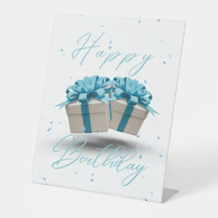 Expositor En L Feliz cumpleaños bebé Rótulo azul Pedestal