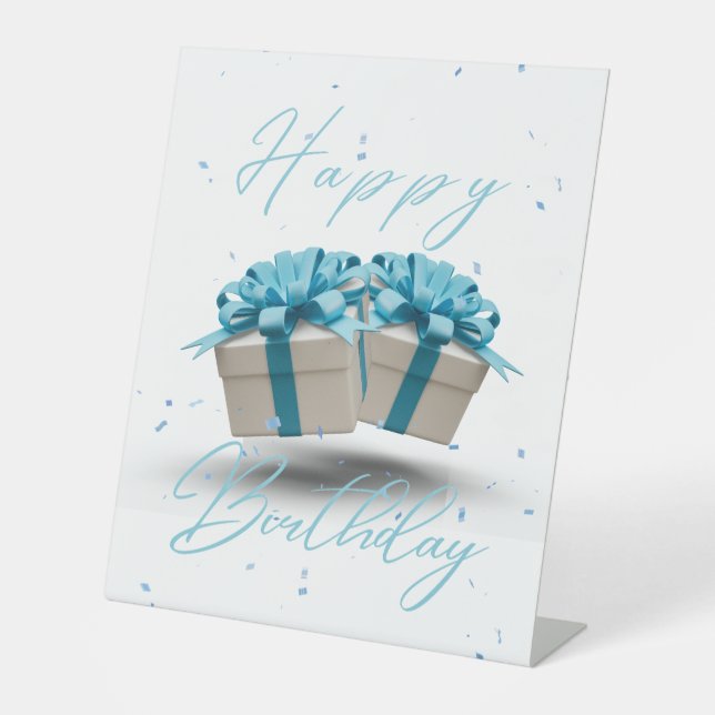 Expositor En L Feliz cumpleaños bebé Rótulo azul Pedestal (Anverso)