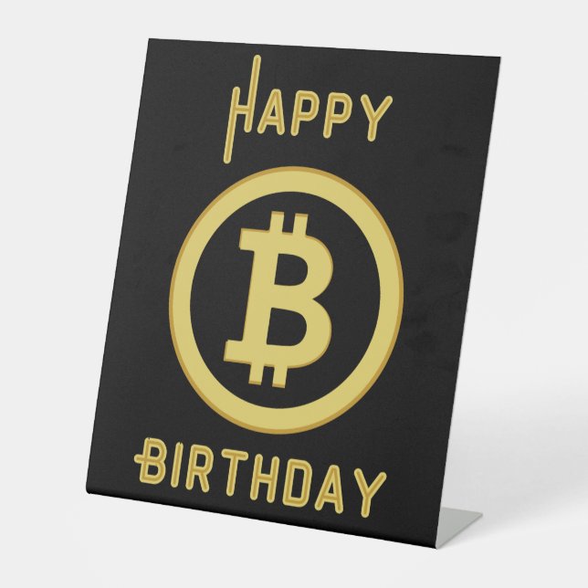 Expositor En L Feliz cumpleaños Bitcoin Gold Pedestal Rótulo (Anverso)