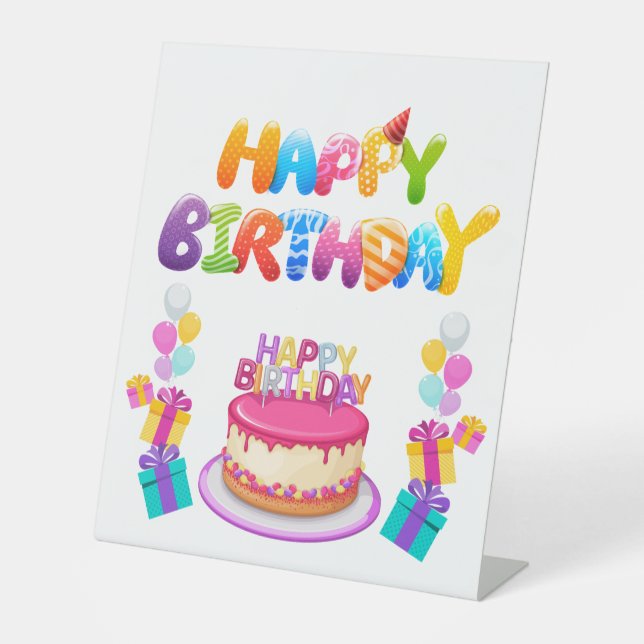 Expositor En L Feliz cumpleaños Fiesta Confetti Pedestal Rótulo (Anverso)
