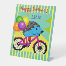 Expositor En L Feliz cumpleaños Hedgehog Riding Bicycle Balloons
