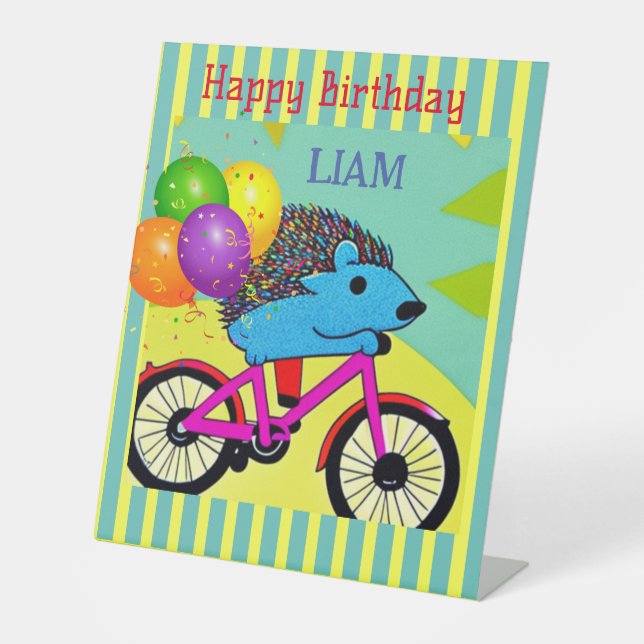 Expositor En L Feliz cumpleaños Hedgehog Riding Bicycle Balloons (Anverso)