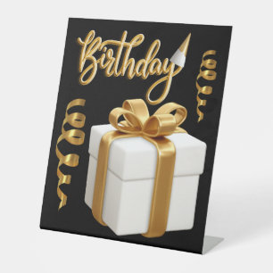 Expositor En L Feliz cumpleaños, Rótulo Pedestal de Oro Blanco