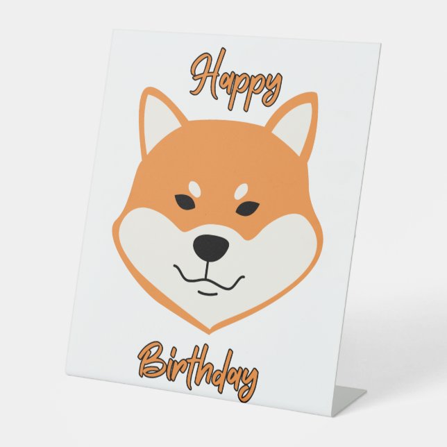 Expositor En L Feliz cumpleaños Shiba Inu Rótulo Pedestal Origina (Anverso)