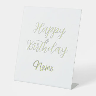 Expositor En L Feliz cumpleaños verde gris pastel nombre fecha mo