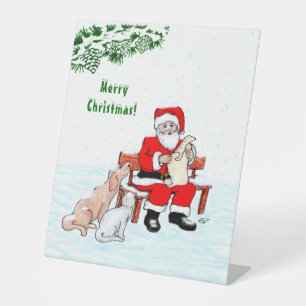 Expositor En L Feliz Navidad! Papá Noel con gato y perro