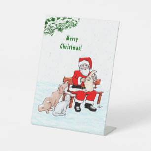 Expositor En L Feliz Navidad! Papá Noel con gato y perro
