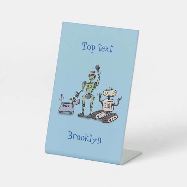 Expositor En L Feliz personalizado de trío de robots lindos (Anverso)