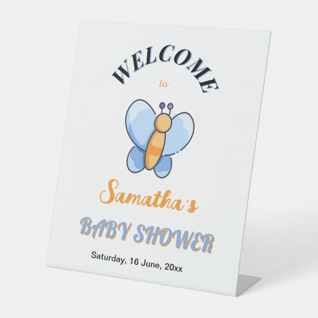 Expositor En L Feliz Rótulo mariposa bebéDucha Pedestal (Anverso)