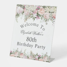 Expositor En L Feminine Rosa Floral 80th Birthday Welcome