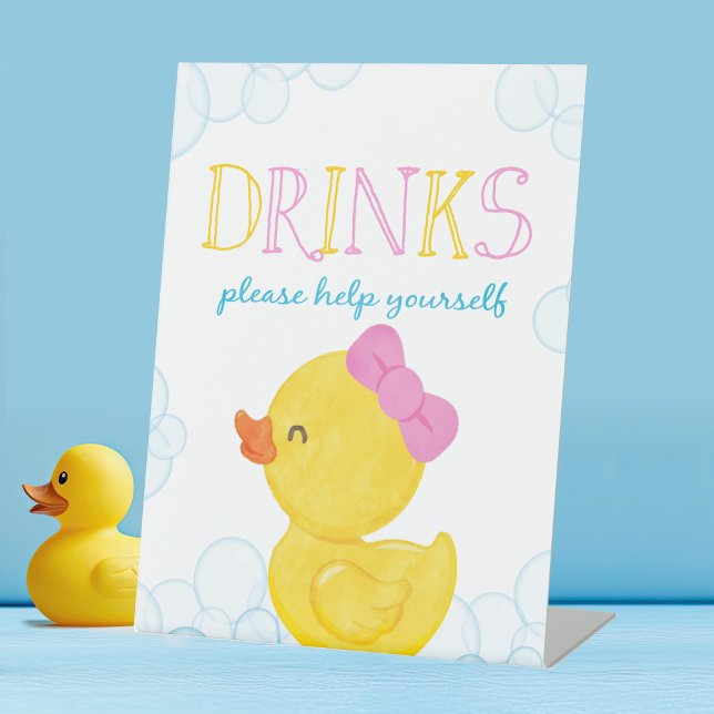 Expositor En L Fiesta de bebidas de pato de caucho chica (Girl Watercolor Rubber Duck Drinks Party Sign for Baby Shower or Birthday)