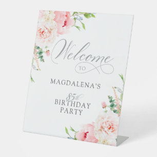 Expositor En L Fiesta de cumpleaños 85 Elegante Bienvenida floral