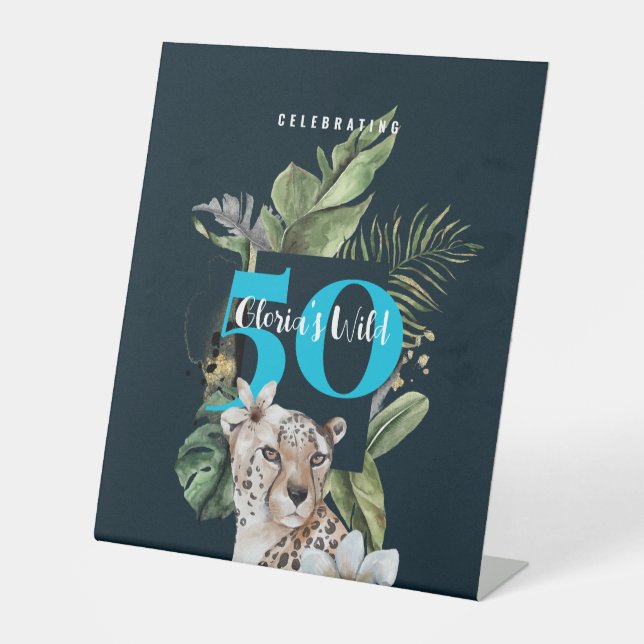 Expositor En L Fiesta de cumpleaños de Jungle Leopard Blue Milest (Anverso)