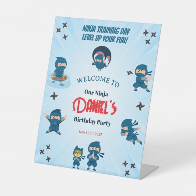 Expositor En L Fiesta de cumpleaños del escuadrón de ninjas azule (Anverso)