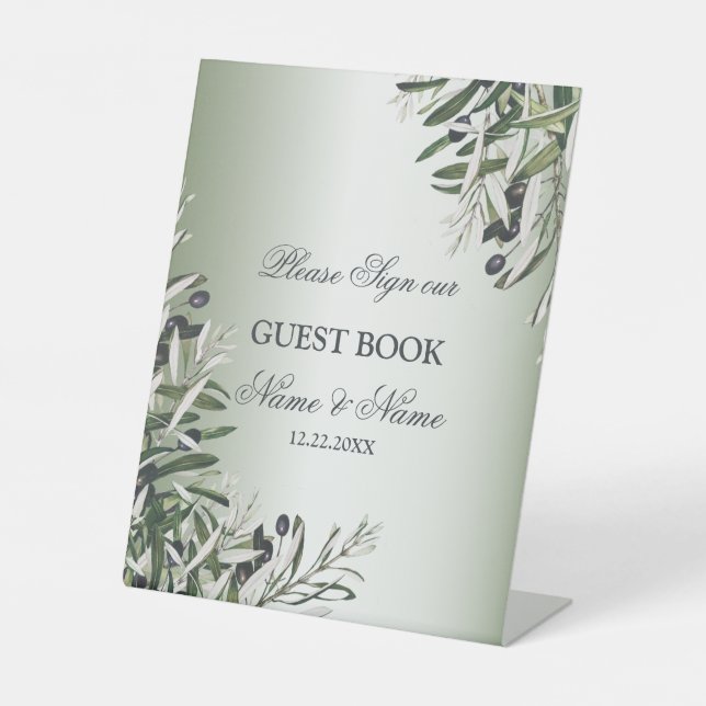 Expositor En L Fiesta de la boda Verde deja oliva negra elegante (Anverso)