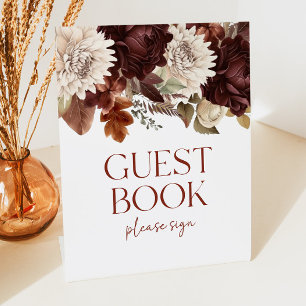 Expositor En L Fiesta del libro de invitados con flores oscuras d