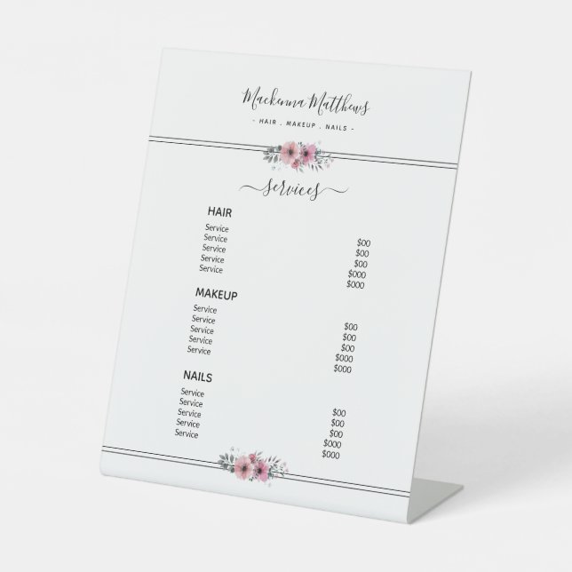 Expositor En L Firma floral moderna Menú de servicio de salón bla (Anverso)