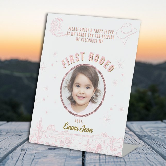 Expositor En L First Rode Pink Western Cowgirl Party Favor (First Rode Pink Western Cowgirl Party Favor Pedestal Sign)