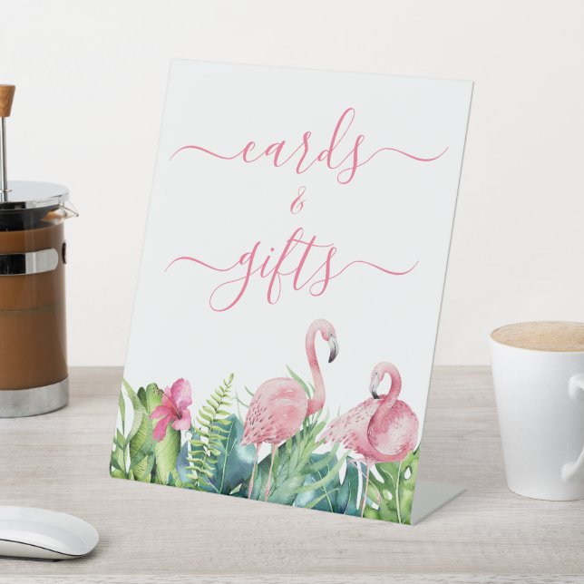 Expositor En L Flamingos Rótulo de tarjetas de ducha tropical (In Situ)
