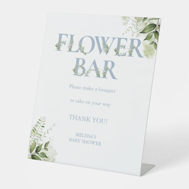 Expositor En L Flor Bar Dusty Blue Greenery Floral Baby Shower (Anverso)