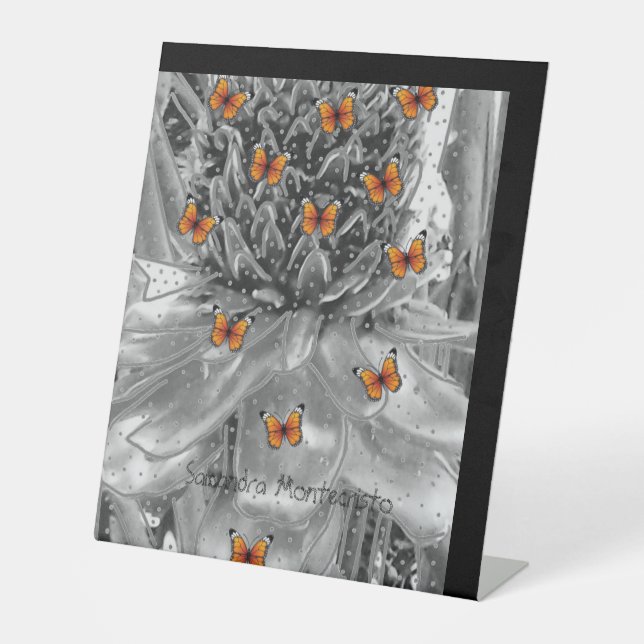 Expositor En L Flor de piña de vidrio y arte mariposa (Anverso)