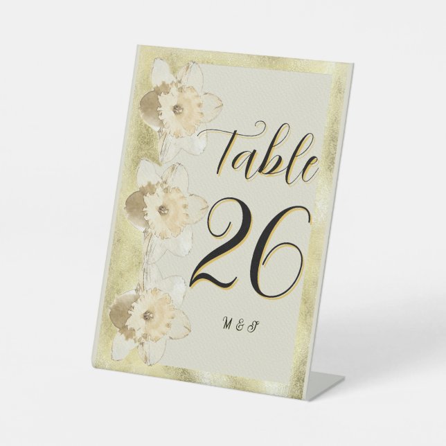 Expositor En L flor narcisa moderna personalizado con marco dorad (Anverso)