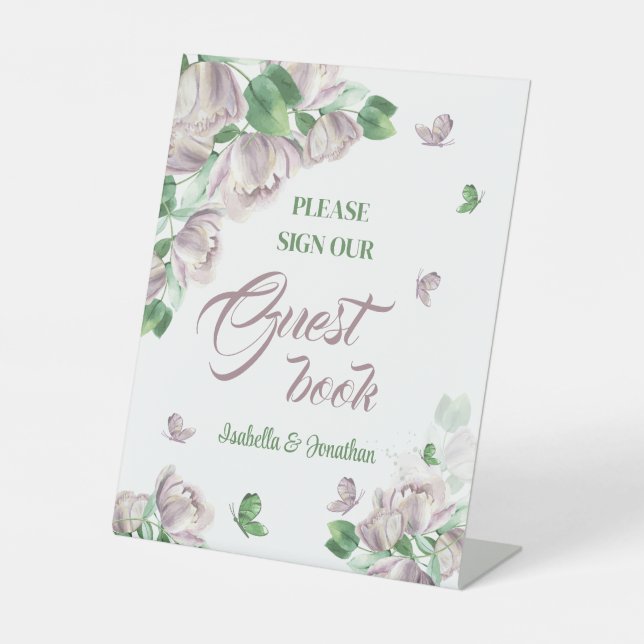 Expositor En L flor púrpura vegetación mariposas mesa (Anverso)