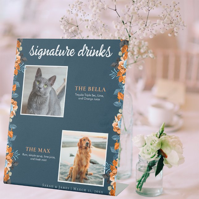 Expositor En L Floral de óxido azul de marina 2 Mascota fotográfi (Subido por el creador)