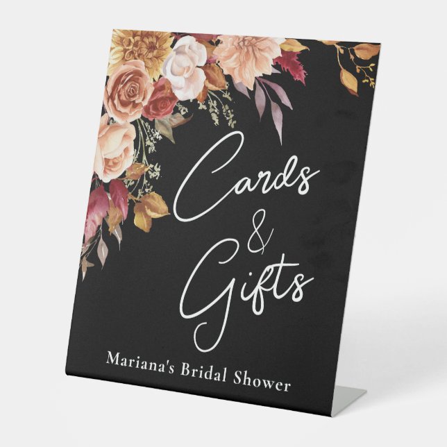 Expositor En L Floral otoño en negras tarjetas de ducha de novia  (Anverso)