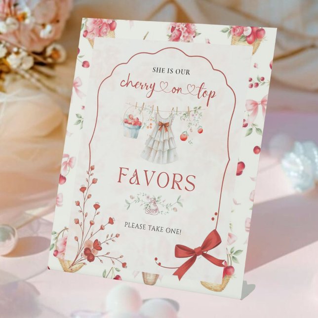 Expositor En L Floral Red Pink Bow Cherry Baby Shower Favor (Subido por el creador)
