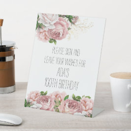 Expositor En L Floral rosa Por Favor Rótulo Dejar Deseos Cumpleañ