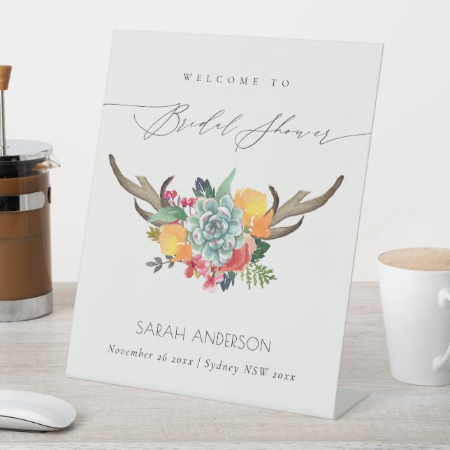 Expositor En L Floral Suculento Antler Boho Bienvenida Ducha Nupc (In Situ)