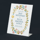 Expositor En L Floral Wreath Bat Mitzvah Personalizado dibujado a<br><div class="desc">¡Cartel perfecto para anunciar un bar mitzvah, bat mitzvah u otra celebración judía! ¡La mano hizo arte para ti! ¡TODO PERSONALIZABLE! Haga clic en "Personalizar" para editar el texto. Haga clic en "editar usando la herramienta de diseño" para ajustar las fuentes, colores y colocaciones. ¡GRACIAS POR APOYAR A LOS ARTISTAS...</div>