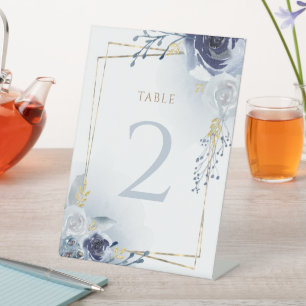 Expositor En L flores azules y falso Relieve metalizado de oro Ba