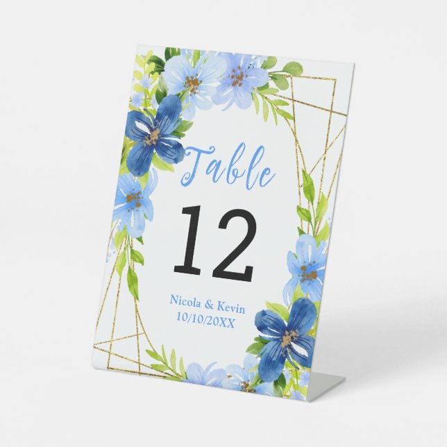 Expositor En L Flores azules y navy con follaje  (Anverso)