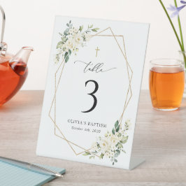 Expositor En L Flores blancas crema, Boho, números de mesa para b