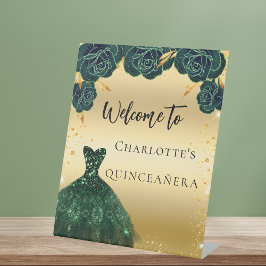Expositor En L Flores de traje de oro verde quinceañera