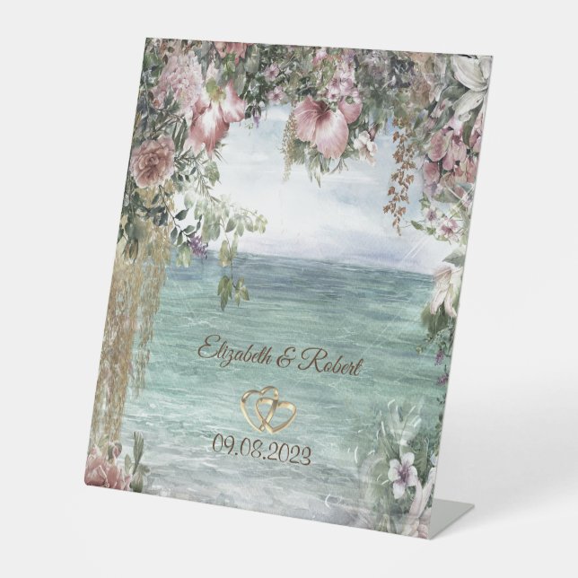 Expositor En L Flores Elegantes Boda Oceánica (Anverso)