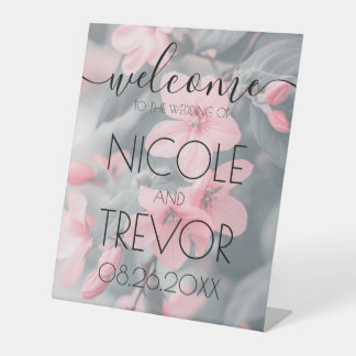 Expositor En L Flores rosadas personalizadas Teal Bienvenida Boda