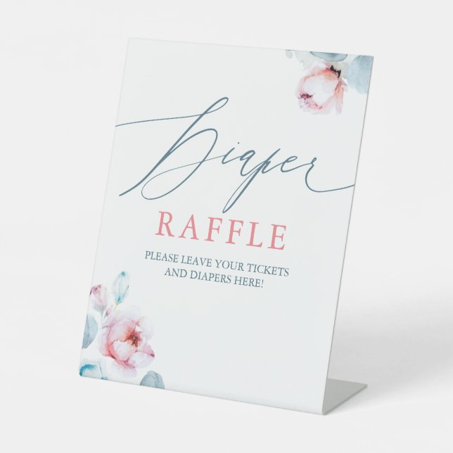 Expositor En L Flores rosas azules Diaper Raffle Ticket Place Rót (Anverso)