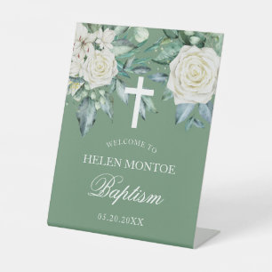 Expositor En L Flores Rosas Eucalyptus Bautismo Verde