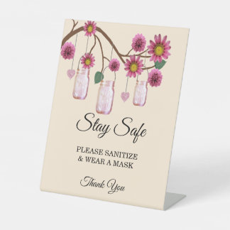 Expositor En L Flores rusticas rosadas Mason Jar Boda Seguridad