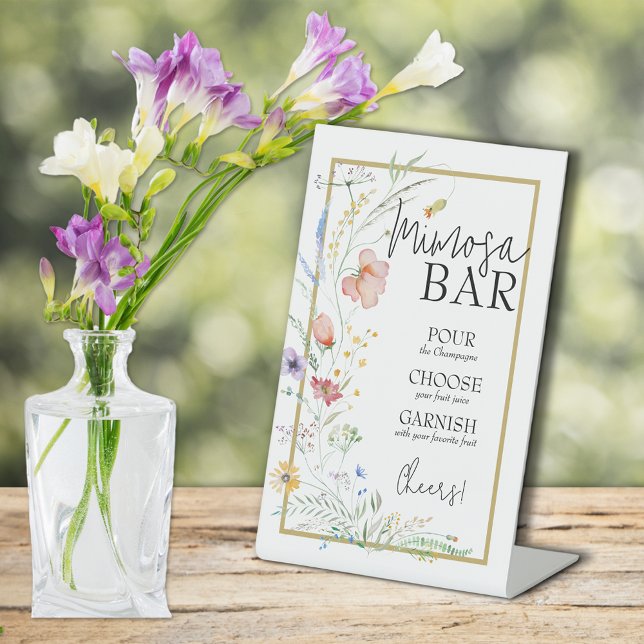Expositor En L Flores salvajes Ducha de novia Mimosa Bar (Wildflowers bridal shower Mimosa Bar pedestal sign)