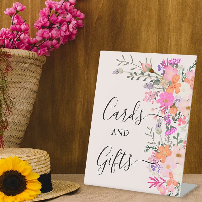 Expositor En L Flores silvestres pastel románticas símbolo de duc (Romantic pastel wild flowers bridal shower sign)