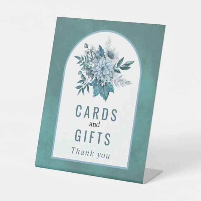 Expositor En L Flores verde azuladas y azules acuáticas y boda fo (Anverso)