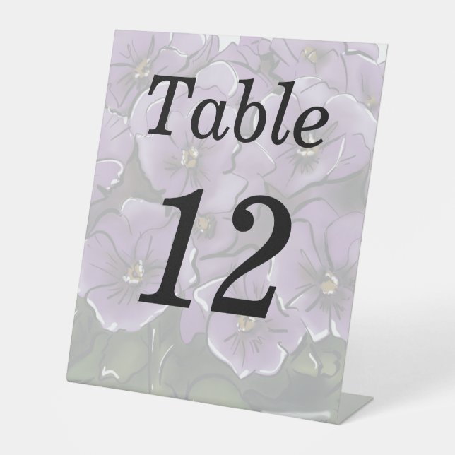 Expositor En L Flores Violetas Elegantes Número de Mesa de Boda L (Anverso)