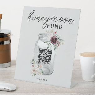 Expositor En L Fondo de luna de miel Boda del código QR floral Bo