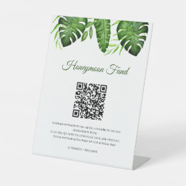 Expositor En L Fondo de Luna de Miel Código QR Boda Tropical Verd