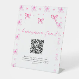 Expositor En L Fondo de luna de miel con código QR de lazo rosa p